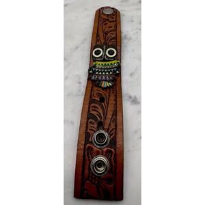 Custom Stamped Leather Bracelet W Colorful Owl